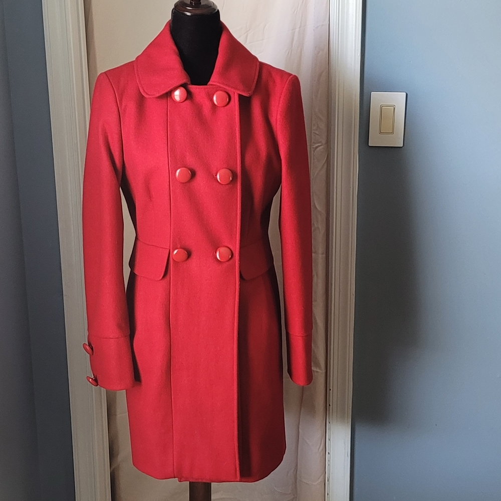 Red Wool Blend Dress Coat